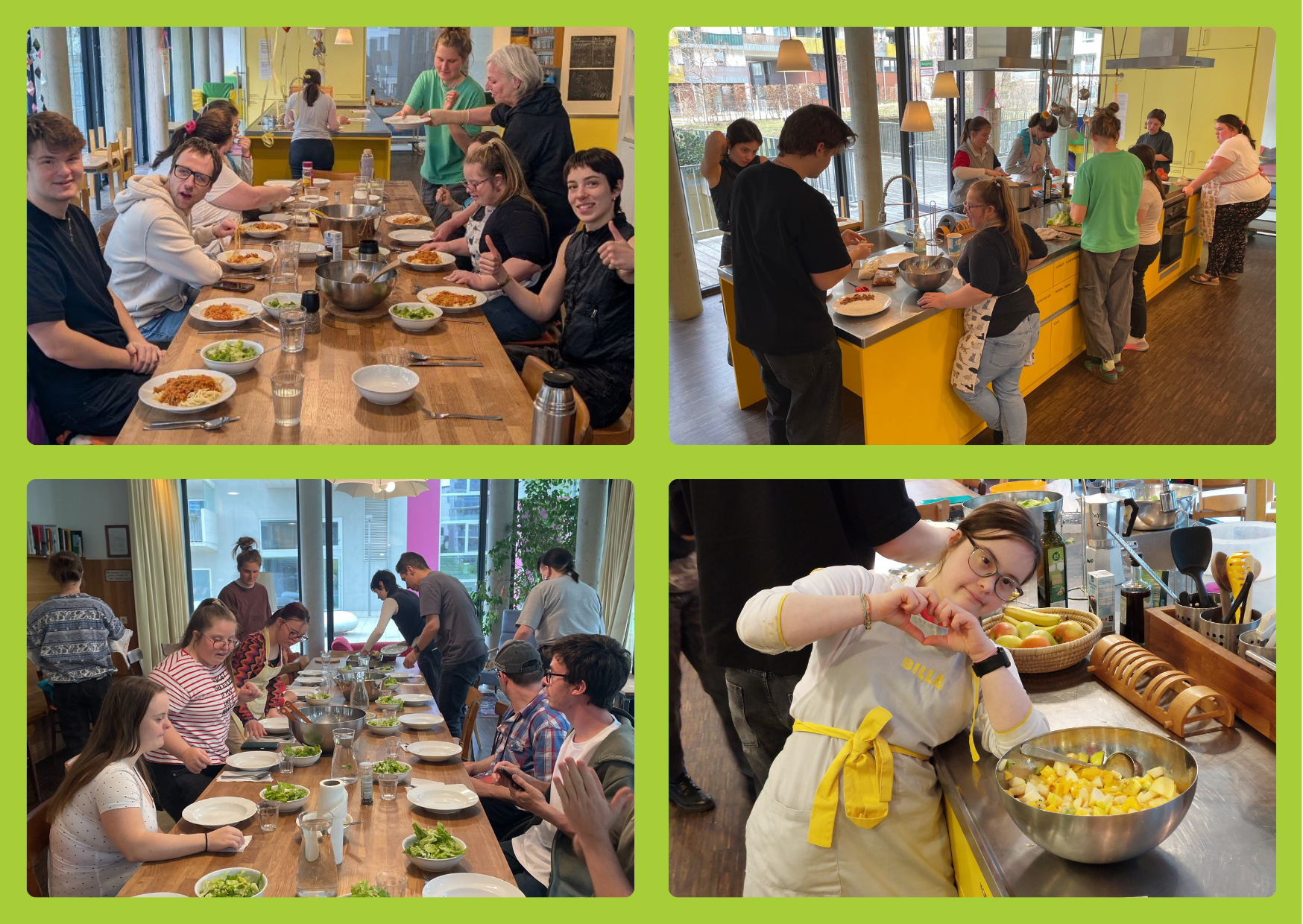 Das Bild zeigt vier Fotos vom Kochworkshop.