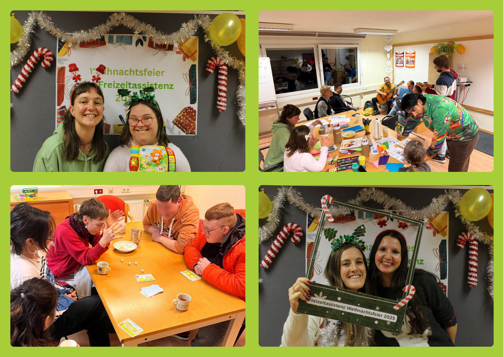 Das Bild zeigt vier Fotos von der Weihnachtsfeier.