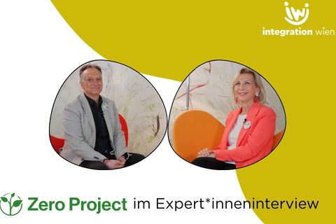 Auf diesem Bild sind zwei Personen abgebildet: Herr Pichler und Frau Praniess-Kastner. Beide arbeiten beim Projekt Zero Project und haben bei einem Expert*inneninterview teilgenommen.