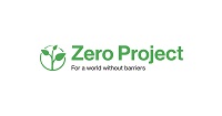 Bildbeschreibung: In dieser Grafik ist das Logo von Zero Project zu sehen. Es ist grün gehalten und auf der linken Seite ist ein grüner Zweig mit 3 Blättern. Im Logo steht „Zero Project For a world without barriers“